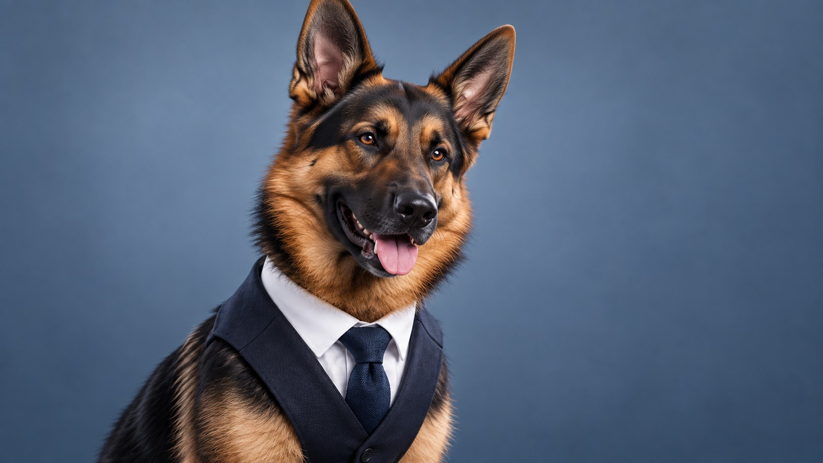 Rex, nemecký ovčiak v elegantnej veste a kravate